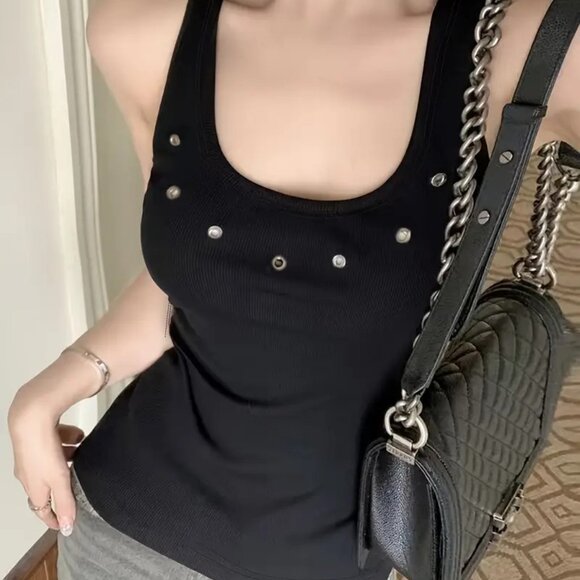 Black Grommet Racerback Tank Top S - Picture 5 of 6